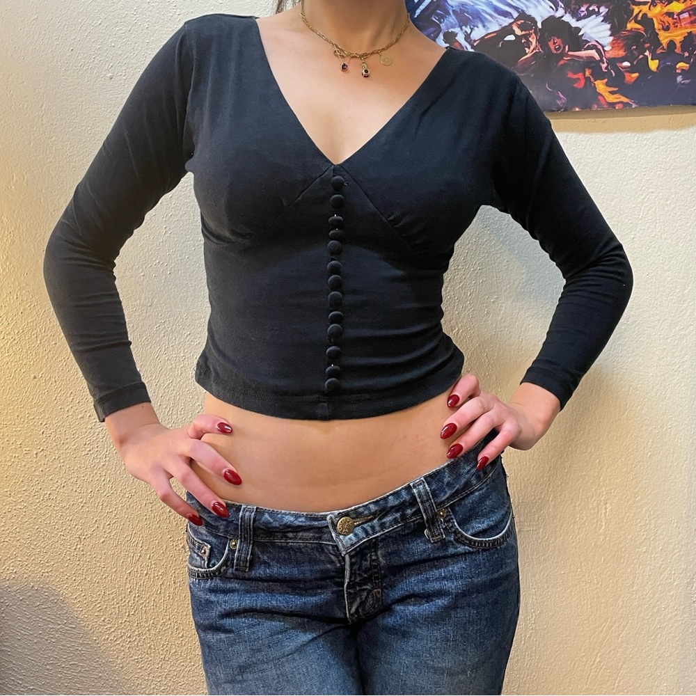 Black Long Sleeve Corset Top